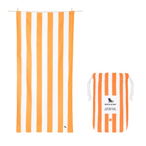 Dock & Bay Quick Dry Beach Towel - Cabana - Ipanema Orange - Large | Sand-Resistant, Includes Travel Bag, Lightweight & Compact, 100% Recycled DryQ Fabric, Large (160x90cm, 63x35") - color: Cabana - Ipanema Orange, size: Large (160x90cm, 63x35")