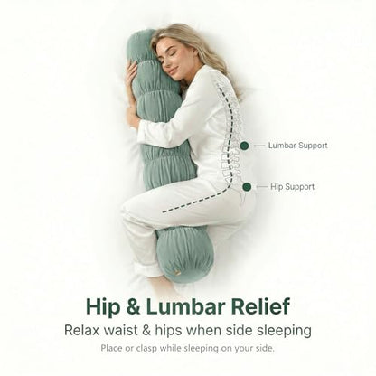 Pat. Pend. Long Cylinder Pillow for Bed, 47 Inch, Green - color: Green, size: 47"x 7.87"