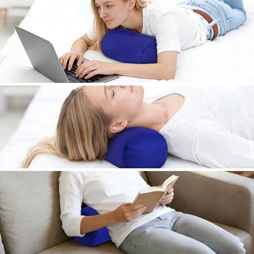 Microbead Bolster Tube Pillows with Double Cover, Squish Bean Bed Microbead Pillow Soft Neck Back Lumbar Support Smooth Cool Touch Comfortable Fabric (Blue) - color: Blue