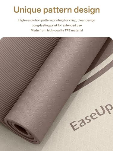 EaseUp 10mm Thick Yoga Mat, 73"×31.5" Extra Wide, Non-Slip with Strap - color: brown