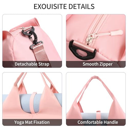 Handbag for Women Yoga Bag Large Capacity Yoga Pad Buckle with Shoe Compartment Water Bottle Sports Gym Bag Travel - color: C04-2 Pink
