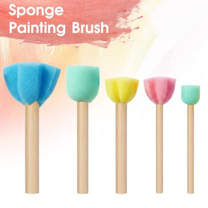 20 PCS Sponge Paint Brushes, Sponges for Painting Round Flower Star Sponge Paint Brush, Art Class Acrylic Painting Tools for Arts and Crafts, 5 Style Art Sponges