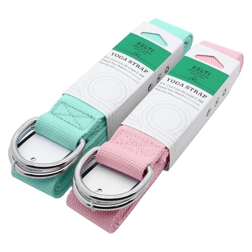 Yoga Exercise Adjustable Straps 8FT with Durable D-Ring for Pilates & Gym Workouts | Hold Poses, Stretch, Improve Flexibility & Maintain Balance - color: Light green&pink