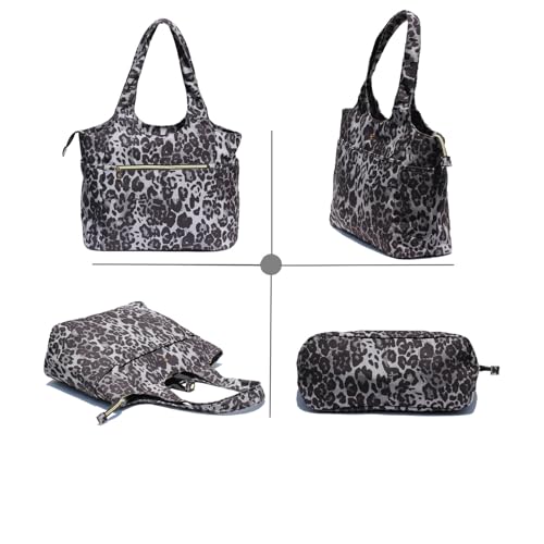 ESVAN Yoga Tote Bag Mat bag Women Shoulder Bags Carryall Tote for Travel Office Workout Gym Nurse Beach - color: Canvas Black Leopard Print