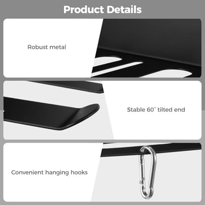 Double Layer Gym Storage Rack with Hanging Hooks, Wall Mount Metal Fitness Equipment Storage Rack, Home Gym Organizer for Exercise Bands, Yoga mat, Jump Ropes, Weight Belts, Straps
