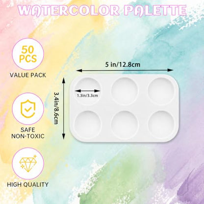 50 Pcs Paint Palettes, Palette Painting One Time Use Plastic, White | 6 Well Rectangular Mini Watercolor Painting Palettes for Students, Kids, Paint Holder, DIY Craft Class, Paintings - color: Rectangle