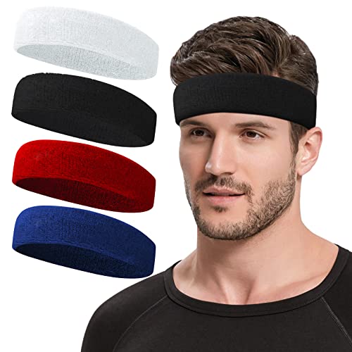 Sweatbands Sports Headband for Men & Women, Moisture Wicking Hairband Athletic Towel Headbands Cotton Head Sweat Bands for Running, Cycling, Yoga, Spa - color: A-mix 4 pcs