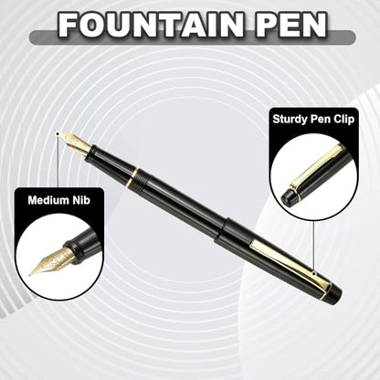 PATIKIL Fountain Pen Medium Nib, Fountain Pen Barrel Handcrafted Pen for Professional Office Journaling Gifts, Black - color: Black