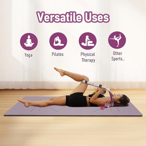 Stretch Bands for Exercise, Non Elastic Yoga Stretching Strap with Loops, 3.8cm x 2.45m, Stretching Bands for Physical Therapy, Yoga, Pilates, Dance, Gymnastics Exercise - color: Pink
