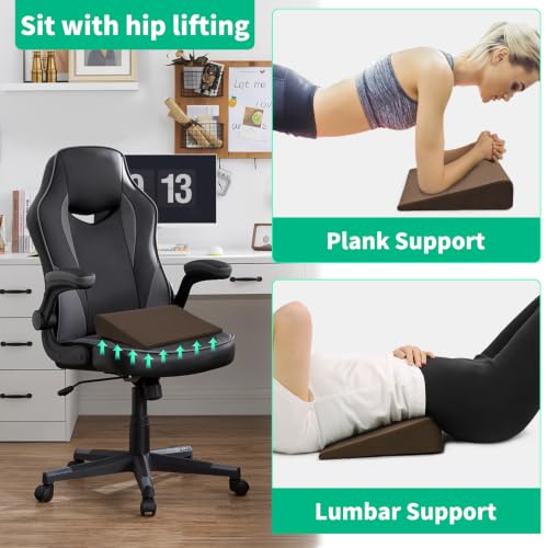BUYUE Wedge Cushion for Butt Lift Women, Hard-Firm EVA Foam for Lift HIPS Up Fitness Training, Plank Position Mat, Non-Slip Chair Seat Pad, 15.7"x 12.5", Brown - color: Brown