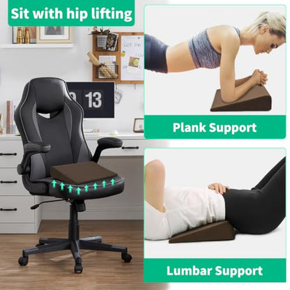 BUYUE Wedge Cushion for Butt Lift Women, Hard-Firm EVA Foam for Lift HIPS Up Fitness Training, Plank Position Mat, Non-Slip Chair Seat Pad, 15.7"x 12.5", Brown - color: Brown