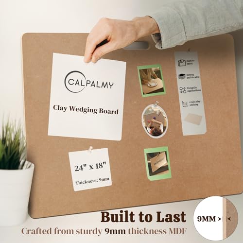 CALPALMY Clay Wedging Board with Convenient Built-in Handle - 24 x 18" Portable Clay Board for Ceramics, Clay Crafts, and Pottery - Sturdy 9mm Thickness MDF Tote Board for Clay Art Enthusiasts - size: 24"x18" (9mm thick)