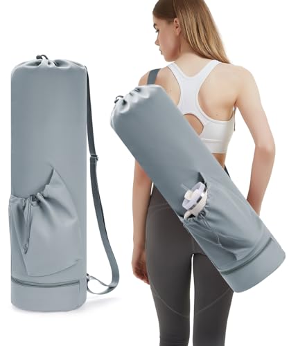 sportsnew Yoga Mat Bag with Water Bottle Pocket & Wet Pocket for Women - color: Dusty Blue, size: Large