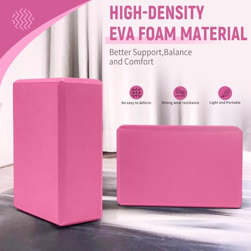 Yoga Blocks 2 Pack, 9"x6"x3" High-Density EVA Foam Yoga Block, Non-Slip Yoga Blocks for Yoga, Pilates Meditation, Stretching and Toning, Supportive, Latex-Free - color: Magenta