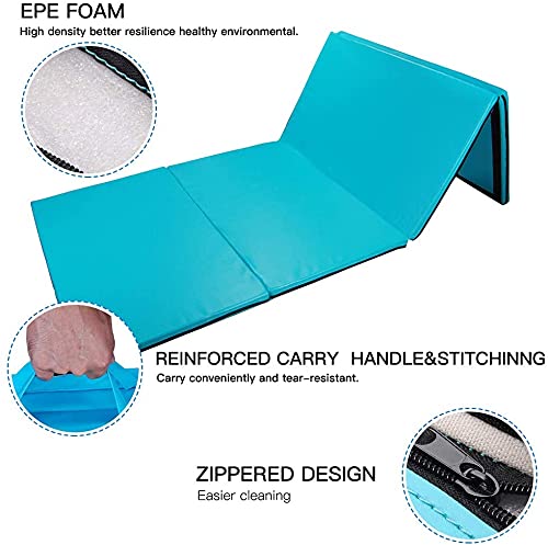 Polar Aurora 4'x10'x2 Thick Folding Gymnastics Exercise Mat Aerobics Stretching Yoga Mats - color: Blue-Green