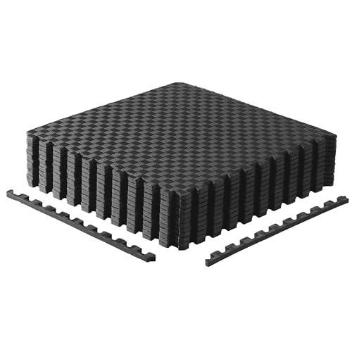 CAP Puzzle Exercise Mats | 1/2” Thick EVA Interlocking Foam Tiles for Home Gym Flooring | Multiple Options - color: Tatami - Black, style: 12 Tiles (48 SQ FT)