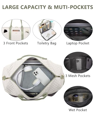 Women Weekender Travel Duffle Bag: Travel Duffel Overnight Bags with Shoe Compartment Large Carry on Tote with Toiletry Bag Weekend Traveling Yoga Gym Hospital Bag for Women with Wet Pocket - color: 13-Beige Green, size: Large
