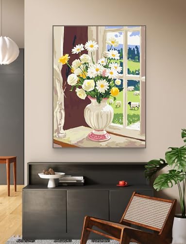 ZRIZQ Paint by Numbers Kit for Adults Beginners,Floral DIY Painting Set,Relaxing Creative Craft Activity,16x20 Inch-Flowers 6 - color: 16"X20"Rolled Canvas(Frameless)-Flowers 6