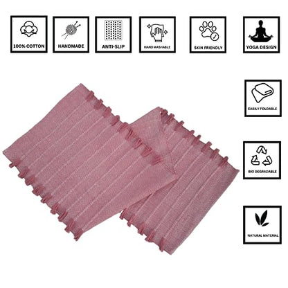 Jaipur art & Rugs Organic Cotton Yoga Mat - Eco-Friendly Hand-Woven Rug - Non Slip & Thick (24”x72”x5mm) for Everyday Fitness at Home - Comfortable Extra-Long - color: Peach