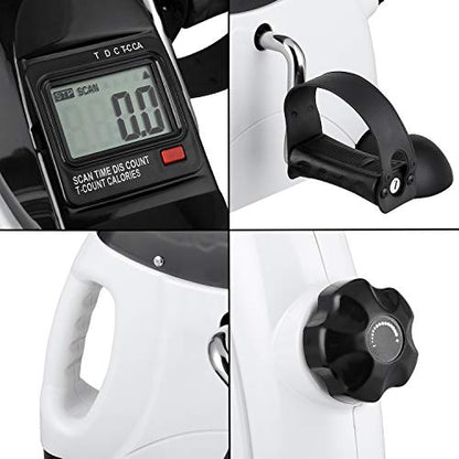 Mini Exercise Bike, himaly Under Desk Bike Pedal Exerciser Portable Foot Cycle Arm & Leg Peddler Machine with LCD Screen Displays - color: White