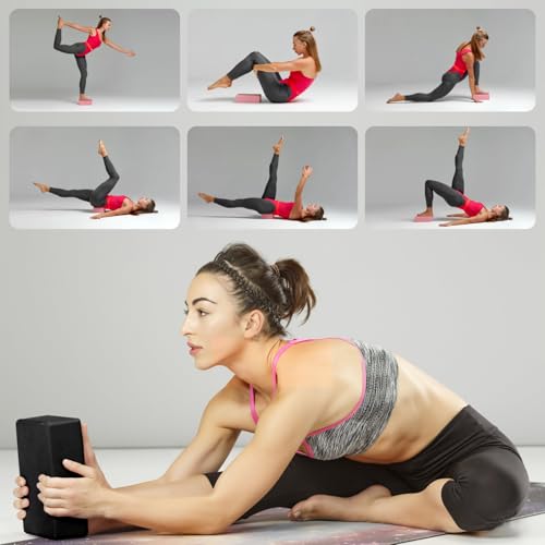 Yoga Blocks 2 Pcs, 9"x6"x3" Yoga Brick Foam Blocks EVA Foam Block Yoga Props Accessories for Yoga Pilates Stretching and Meditation - color: Black