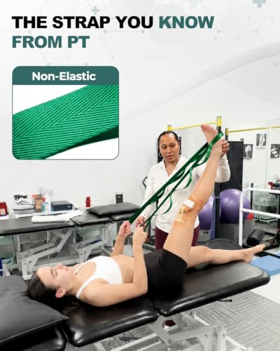 Trideer Non-Elastic Stretching Strap with Loops for Physical Therapy & Rehab, Knee Hip Leg ROM Post-Surgery, Yoga Strap for Stretching, Leg Lifter Strap Mobility Aid, Hamstring Calf Back - color: Emerald Green/75"x1"