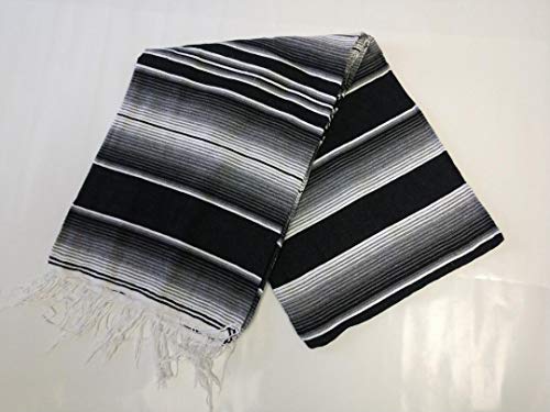 EMISA X-Large Mexican Serape Blanket, Black and White, 5' x 7'
