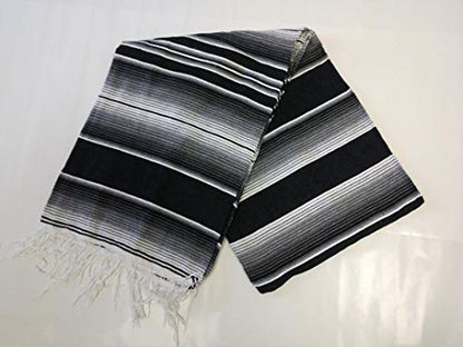 EMISA X-Large Mexican Serape Blanket, Black and White, 5' x 7'