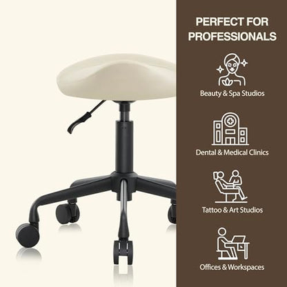 Ergonomic Rolling Stool, Adjustable Swivel Chair with Wheels, Vanilla - color: Vanilla, size: Standard without Backrest