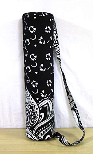 ICC Black Gold Mandala Full-Zip Exercise Yoga Mat Carry Bag Gym Beach Pilates Carrier Bags Hippie Mandala Indian Cotton Bag - style: Black Silver Flower Half