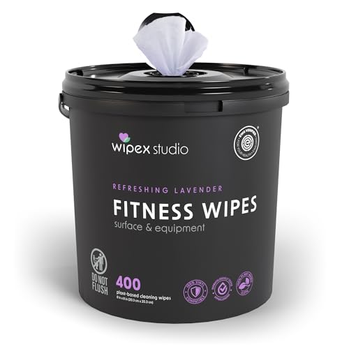 Wipex Gym Wipes - Natural Fitness Equipment Wipes, EWG Verified, Plant-Based Cloth with Lavender & Vinegar, All-Purpose Cleaner - Safe on Peloton Bikes & Yoga Mats, 400 Count - size: 400 Count (Pack of 1), style: Lavender: Bucket