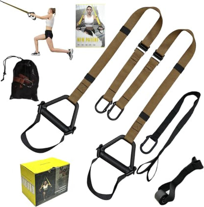 Bodyweight Resistance Training Straps, Home Gym Fitness Trainer kit - color: Brown
