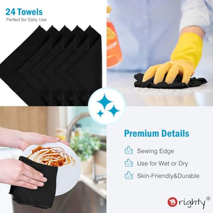 Orighty Microfiber Cleaning Cloth, Cleaning Rags, 24 Pack, 12x11 in, Black - color: Black, size: 24 Pack