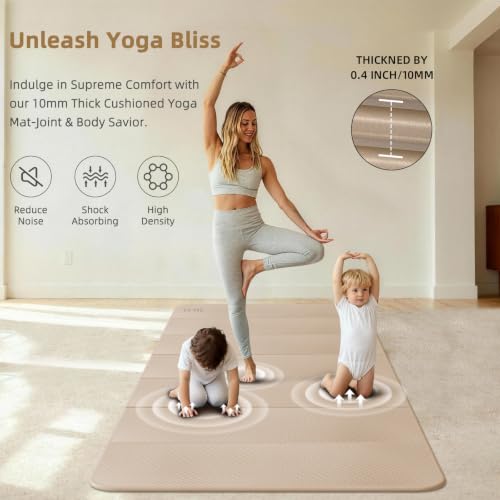 Foldable Yoga Mat 74"x47.2"x 0.4" – Large Yoga Mat - color: Beige+Black
