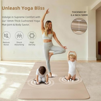 Foldable Yoga Mat 74"x47.2"x 0.4" – Large Yoga Mat - color: Beige+Black