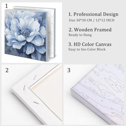 Natuyalo Framed Paint by Numbers Kit for Adults - Blue Flower DIY Adult Paint by Number Kits Flowers Acrylic Canvas Painting for Adults Beginners Art Crafts with Frame, 12x12 Inch - color: Color-03