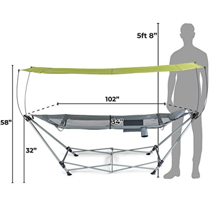 Lucania Portable Hammock with Stand and Canopy - Foldable Freestanding Heavy Duty Hammock for Indoor, Outdoor, Camping, Patio & Backyard (290 lbs Capacity)