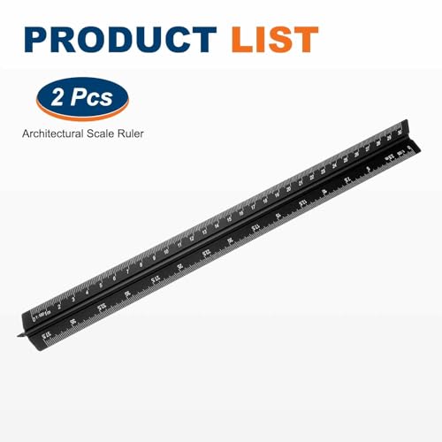 HARFINGTON 2 Pcs Architectural Scale Ruler, 12 Inch Metric Aluminum Alloy Architect Triangular Small Scale Laser-Etched Blueprint Drafting Ruler for Architects Engineers, Black - color: Black, size: 12 Inch