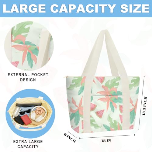 IAXIC Waterproof Tote Bag and Wet Bag Set, Summer Pattern Design for Beach Travel Gym Holiday Gifting - color: Light Green Watermelon