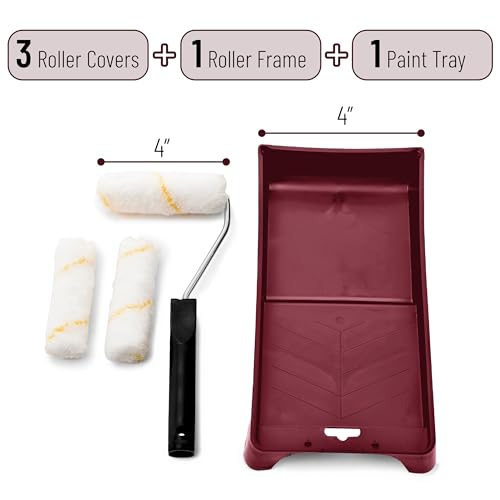 Bates- Paint Tray Set, Paint Roller Kit, 5 pcs, 4 Inch Roller Kit, Small Roller Brush for House Painting Supplies - style: Polyester 4", 5 pcs