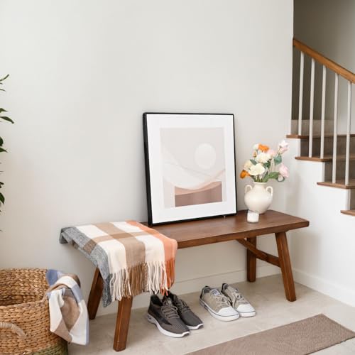 Handcrafted Solid Wood Bench, 43" - Farmhouse-Style Entryway Seating for Living & Dining Room, Rustic Design, Natural Finish - color: Brown, size: 43 Inch
