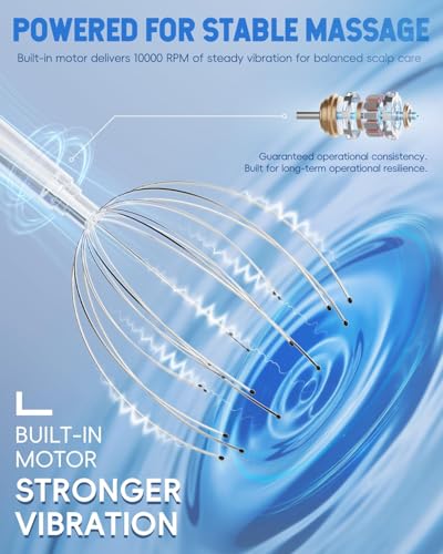 Winyoung Rechargable Head Massager Scalp Stress Relief, Electric Scalp Massager, Handheld Vibrating Head Scratchers with 20 Metal Fingers for Hair Scalp Massage Relaxation Self-Care