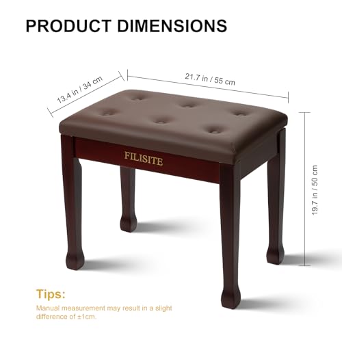 Wooden Piano Bench with Storage, Piano Stool with Waterproof Padded Cushion, Bench Seat for Vanity, Living Room, Bedroom (Brown) - color: Single-brown