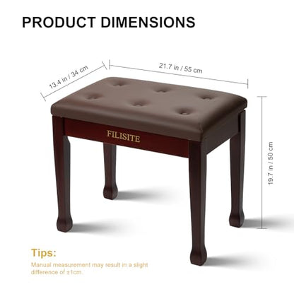 Wooden Piano Bench with Storage, Piano Stool with Waterproof Padded Cushion, Bench Seat for Vanity, Living Room, Bedroom (Brown) - color: Single-brown