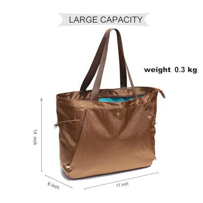 ESVAN Yoga Tote Bag for Women Shoulder Bags Drawstring for Office Workout Travel Carryall Pilates Gym and Beach - color: Nylon Golden