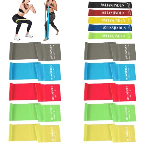 10 Pcs Long Resistance Bands and 5 Pcs Loop Bands. Latex-Free, Elastic Band, Work Out Bands, Stretch Bands for Working Out Women or Men, Exercise Bands Set for Physical Therapy, Yoga, Pilates