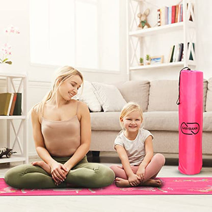 Garybank Kids Yoga Mat Set - Non-slip Exercise Mats with Fun Prints - 12 Yoga Cards - Carrier Bag - Odor Free Non-Toxic, Cute Yoga Mat for Girls & Boys (60 X 24 X 0.2 Inch)