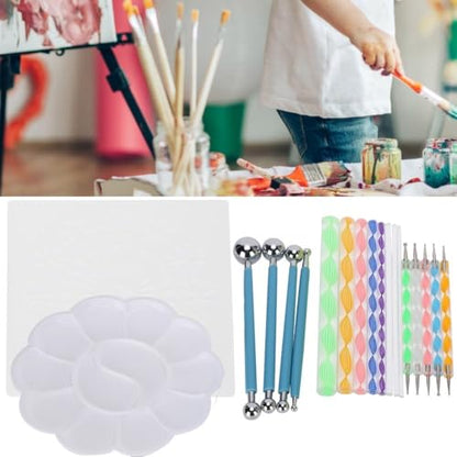 Anu Limen Mandala Dotting Tools Set, 20 Piece Rock Painting Kit with Acrylic Rods, Stencil, Paint Tray, Storage Bag