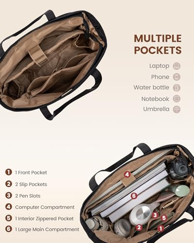 LOVEVOOK Tote Bag for Women, Work Tote with Laptop Compartment for Nurse Travel Commuter, Gym Tote Purse with Yoga Mat Strap