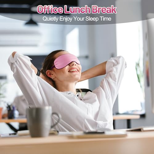 Silk Sleep Mask, Blackout Eye Mask for Sleeping with Adjustable Strap - color: Rose Pink
